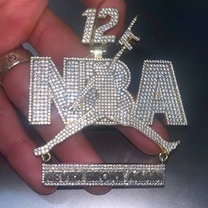 NBA Pendant Sterling Silver with Gold overlay and Lab Diamonds (3.5 inches)